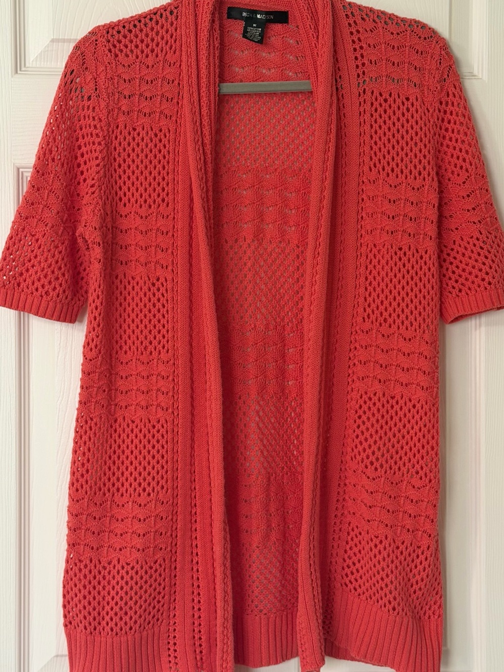 89th & Madison Coral Open-Knit Short Sleeve Cardigan